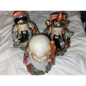 Set of 3 Hand Painted Large Fu Lu Shou Sanxing Gods  Porcelain Statues #74A